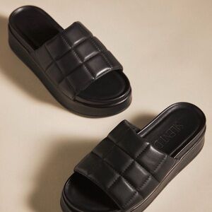 Sleek Black Quilted Slide Sandals